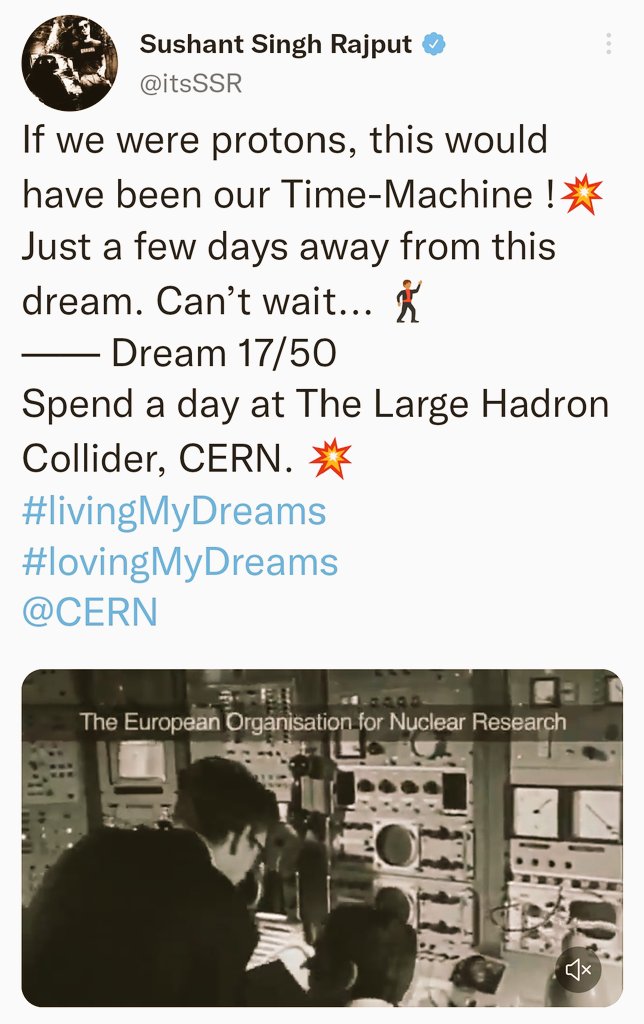 AMKR17612430's tweet photo. Sushant Unfulfilled Dreams
#livingMyDreams
#lovingMyDreams
@itsSSR
Myself (Ur SSRian),take this TL as a timely opportunity to pledge in the Name of #SushantSinghRajput that I would work sincerely to carry forward His Dream17/50 so as to actually become a part of #CERN expmnts. https://t.co/2fnYcZ5PV4