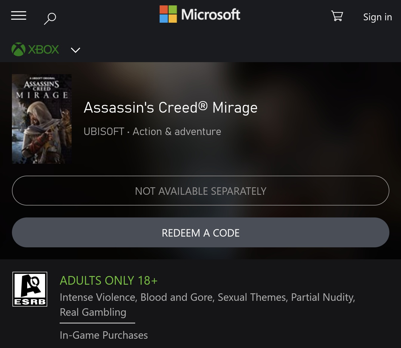 Is Assassin's Creed Mirage on Xbox Game Pass?