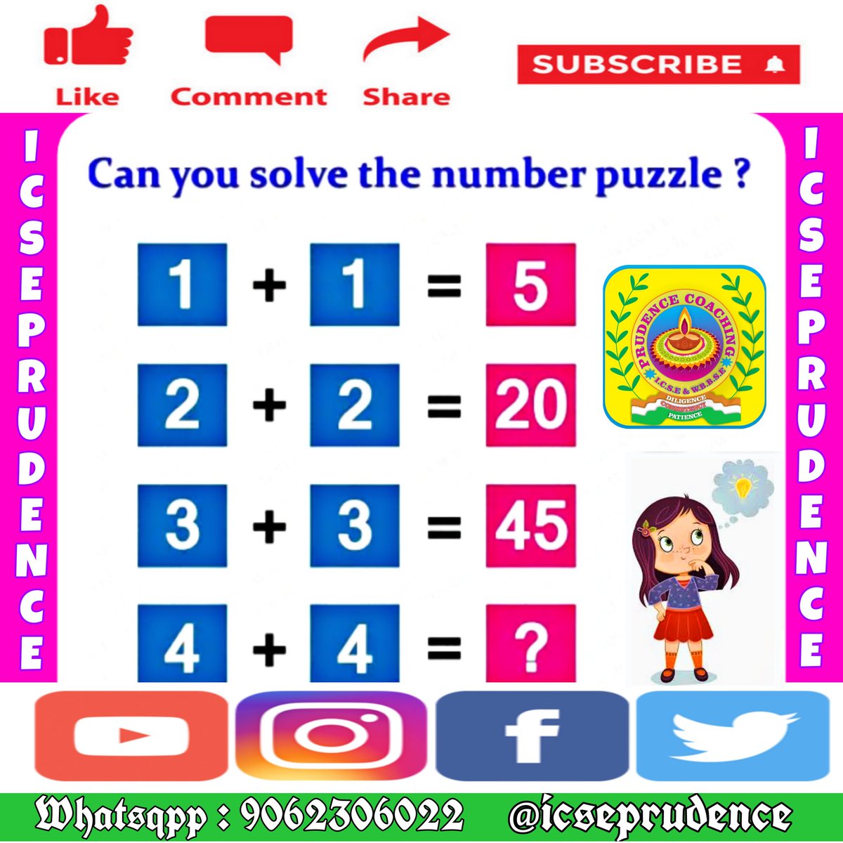 icseprudence's tweet image. Can you solve it?
To learn more about the latest Maths puzzle and reasoning 👇
youtube.com/playlist?list=…
#icseprudence #icseenglishsolution #mathspuzzle #reasoning #TrendingNow