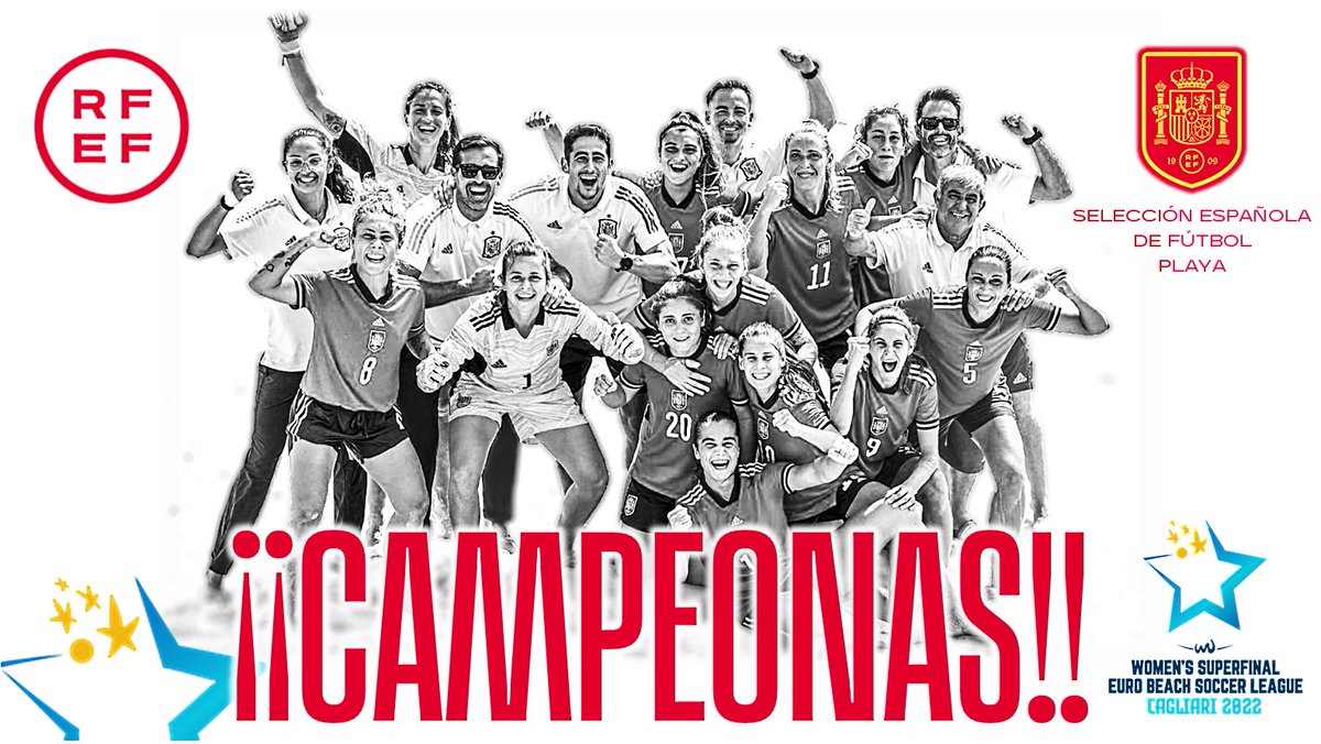BeachsoccerN's tweet photo. #EBSL2022 

🏆 ¡CAMPEONAS DE EUROPA!

El fútbol playa femenino sigue reinando en Europa y se proclama CAMPEONA de Euro Beach Soccer League. 

🇪🇸 @SEFutbolFem 2-0 🇮🇹 Italia 

Enhorabuena, chicas 👏 https://t.co/nX0prPlOKY