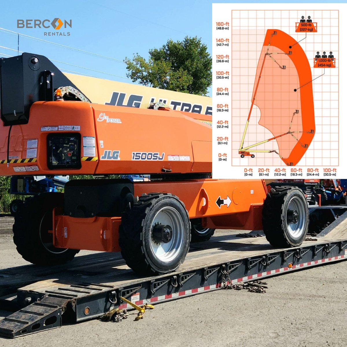 BerconR's tweet photo. Bercon Rentals is proud to offer another big boom from JLG Industries. This 150ft boom has a working height of 156ft, a 25ft jib to better up and over applications and a 10ft below grade reach. With the largest big boom fleet in Ontario, we take our customers to new heights! https://t.co/Ydicphsu4X