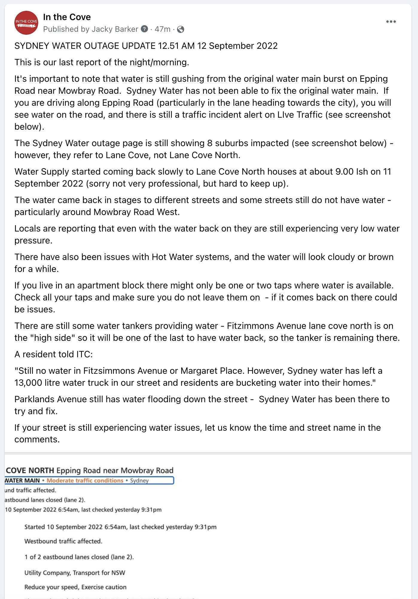 sydney water outage near me