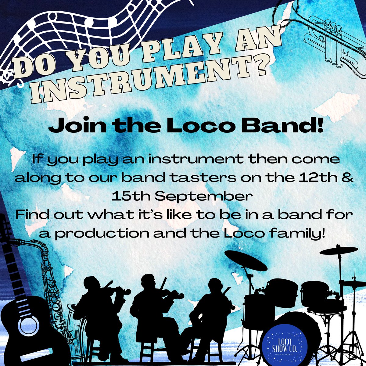 LocoShowCo's tweet photo. DO YOU PLAY AN INSTRUMENT AND WANT TO BE A PART OF A PRODUCTION?👀🎸

Our productions feature a live band which you could be a part of! If you play and instrument and want to gain experience from performing in a production then Loco is the place for you! 💙 https://t.co/BgPyest5qS