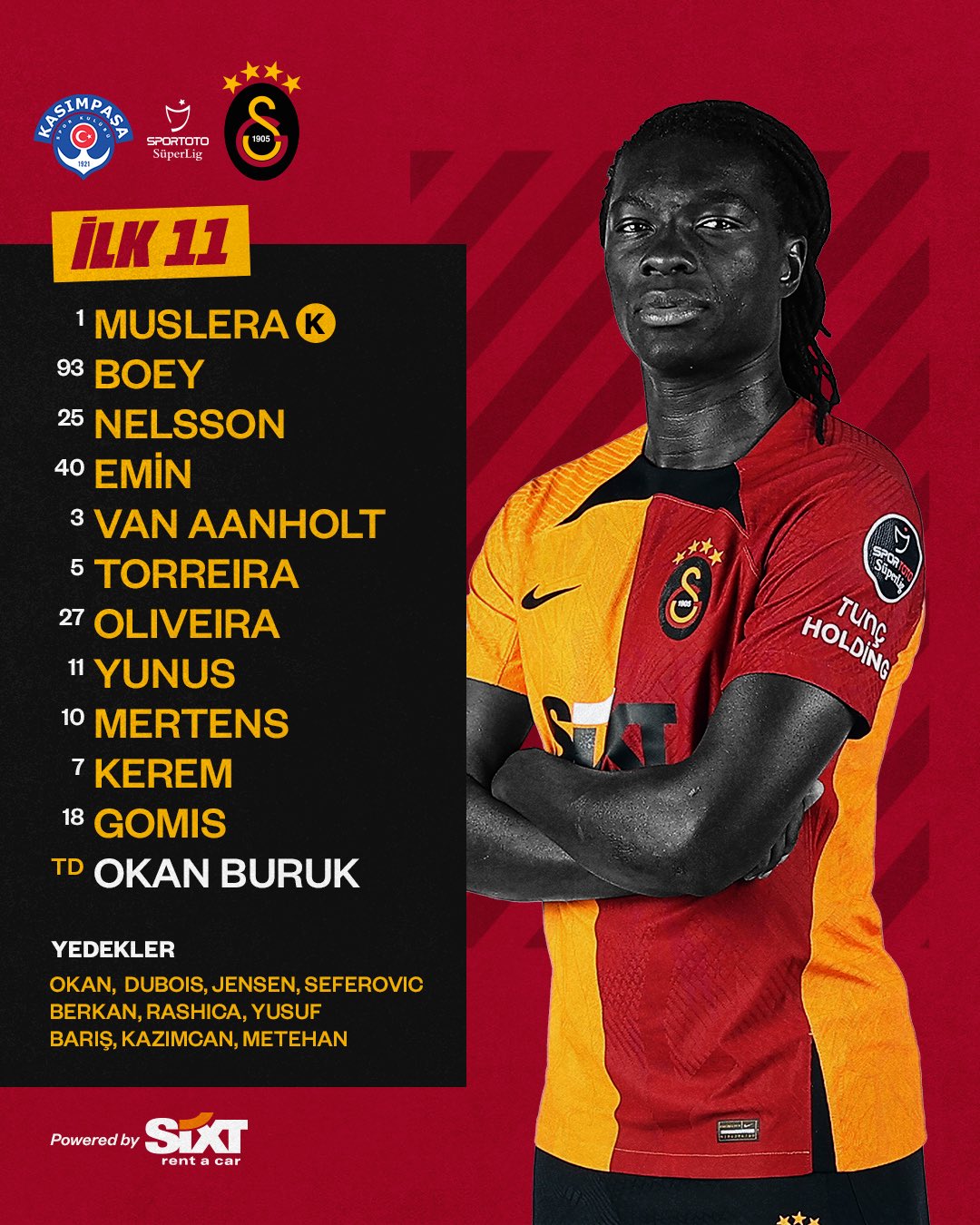 Galatasaray SK on Twitter: "Kasımpaşa karşısında ilk 11'imiz ve