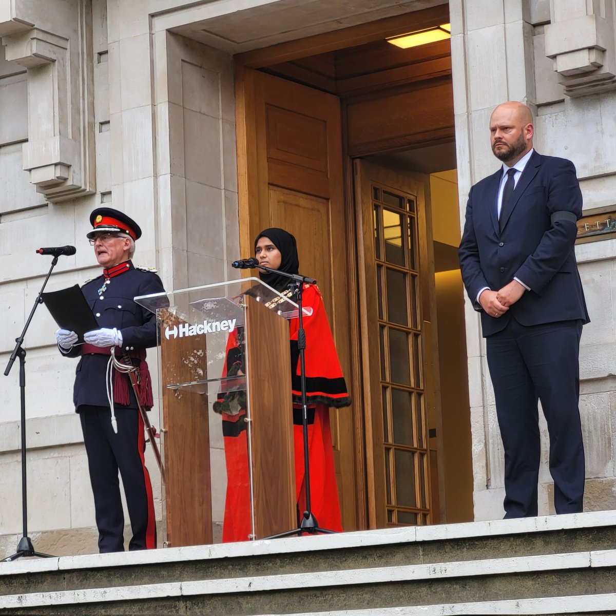 Susan Fajana-Thomas OBE, DCL, FRSA (@sfajanathomas) on Twitter photo This afternoon, we gathered in Hackney town hall Square to witness the local proclamation of King Charles.
<a href="/hackneyspeaker/">Hackney Speaker</a>, the Deputy Lieutenant, <a href="/mayorofhackney/">Mayor of Hackney</a> led Hackney's Accession Proclamation, part of the formal protocol by which the King takes to the throne. This afternoon, we gathered in Hackney town hall Square to witness the local proclamation of King Charles.
<a href="/hackneyspeaker/">Hackney Speaker</a>, the Deputy Lieutenant, <a href="/mayorofhackney/">Mayor of Hackney</a> led Hackney's Accession Proclamation, part of the formal protocol by which the King takes to the throne.
