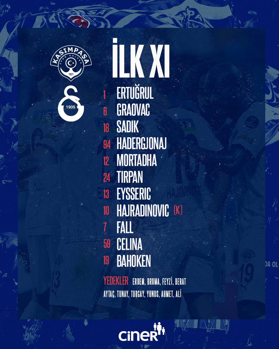 kasimpasa's tweet photo. 📣#Galatasaray karşısında sahaya çıkacak ilk 11'imiz belli oldu. 💪

#KASvGS https://t.co/1FrISSKeCG