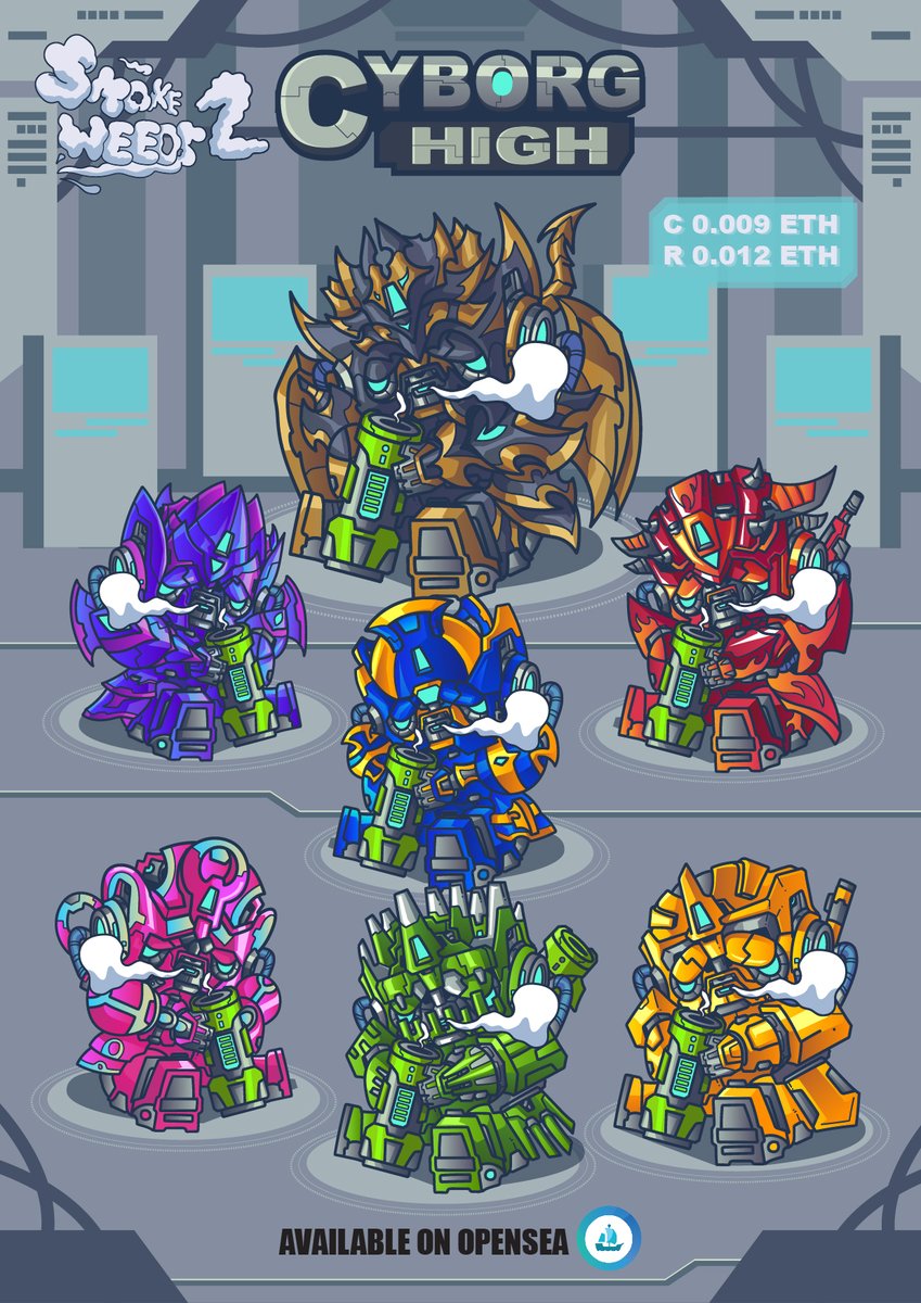 COLLECTION : SMOKE WEEEDDSS 2
SET :: CYBORG HIGH
PRICE 0.009 - 0.012 ETH

AVAILABLE ON OPENSEA
opensea.io/collection/smo…

#Ethereum #nftcollector #NFTCommunity #NFTdrops #OpenSeaNFT #NFTartist #NFTs