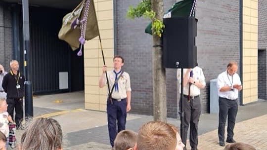 BRScouts's tweet photo. Great scouting turnout at the Proclamation of King Charles III in Bury. https://t.co/a2osZpHzbQ