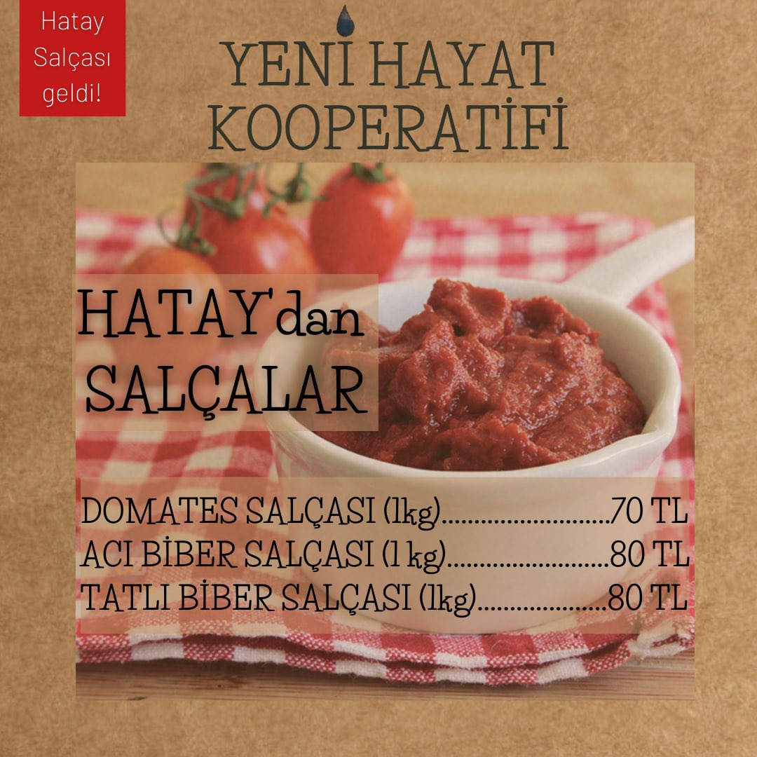 Hatay Salçası geldi📢

Marketimizden temin edebilirsiniz.

📍Uğur Mumcu Mah. 8984 Sk. No:1/a Çiğli, İzmir