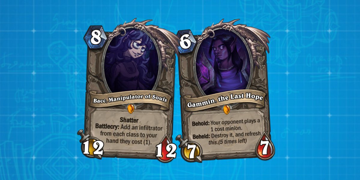 NeverOutOfGames's tweet photo. Today on Fan Community Spotlight, fan-made creators are represented by their own cards in MenacingBagel's set, the BEHSU. #CustomHS https://t.co/tjxSlIw7Ri https://t.co/4qifjSHpmO