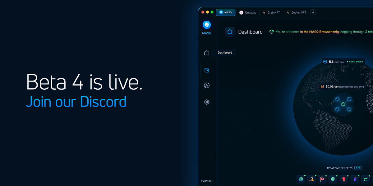 MASQ_ai's tweet photo. Congrats to the MASQ community! Beta4 is up and running, with more people from around the world now free to see and do what they want online, yet remain anonymous.
Meet us on Discord: https://t.co/3GIm9XPFN9
#web3 #privacy #dMeshVPN #VPN https://t.co/4r66naAP8P