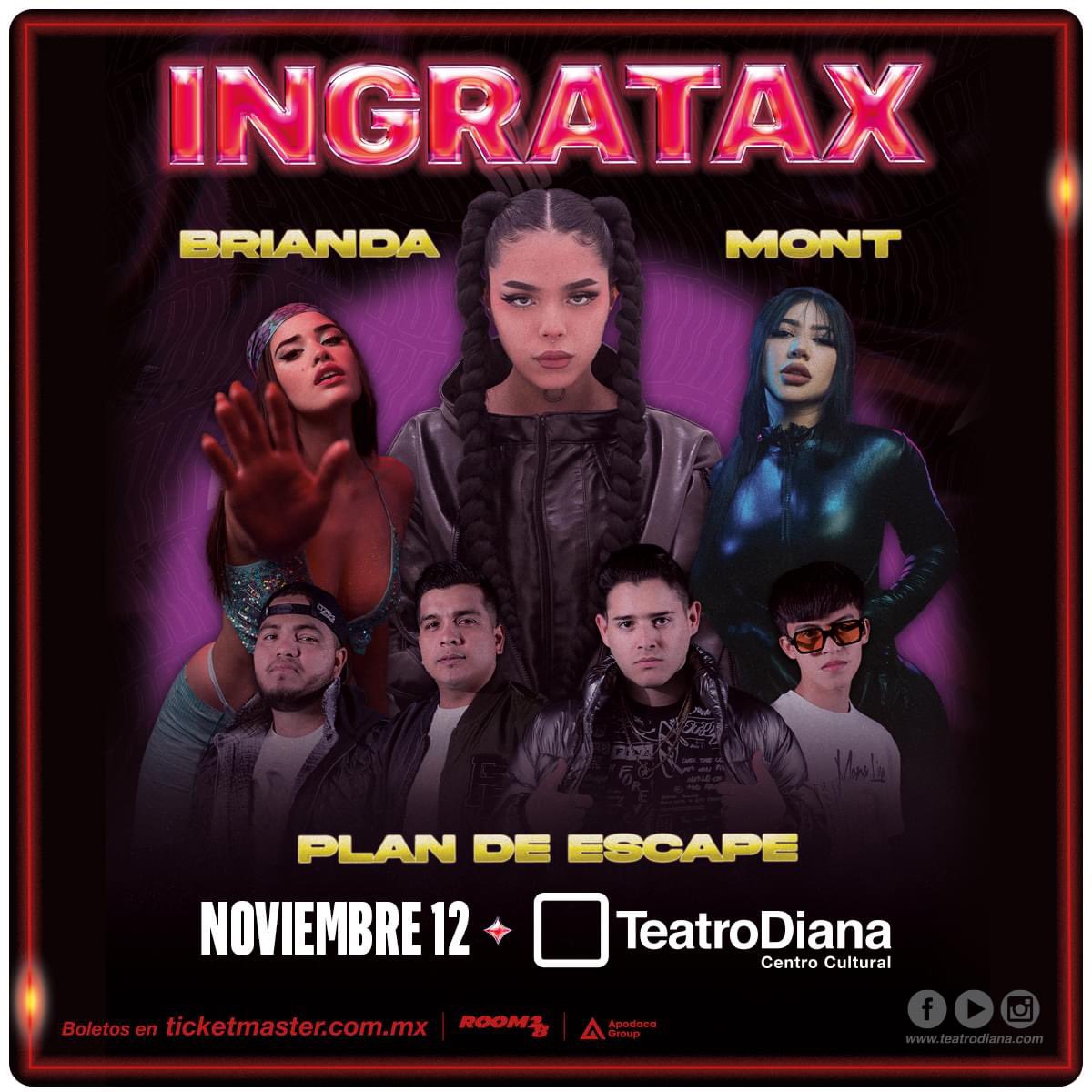 GdlTiempo's tweet photo. #CONCIERTO
@4ingratax #plandeescape #Brianda y #Mont en #Guadalajara este 12 de Noviembre en @teatrodiana
Boletos en @Ticketmaster_Me https://t.co/39Dy7fCAWg