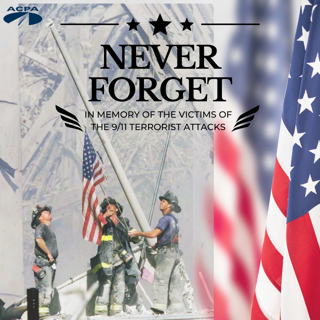 ACPAMidAtlantic's tweet photo. On the 21st Anniversary of 9/11, ACPA and our members honor those who lost their lives in the terrorist attacks and salute the brave men and women who responded to the attacks. #NeverForget https://t.co/IxQ5sq2Bt7