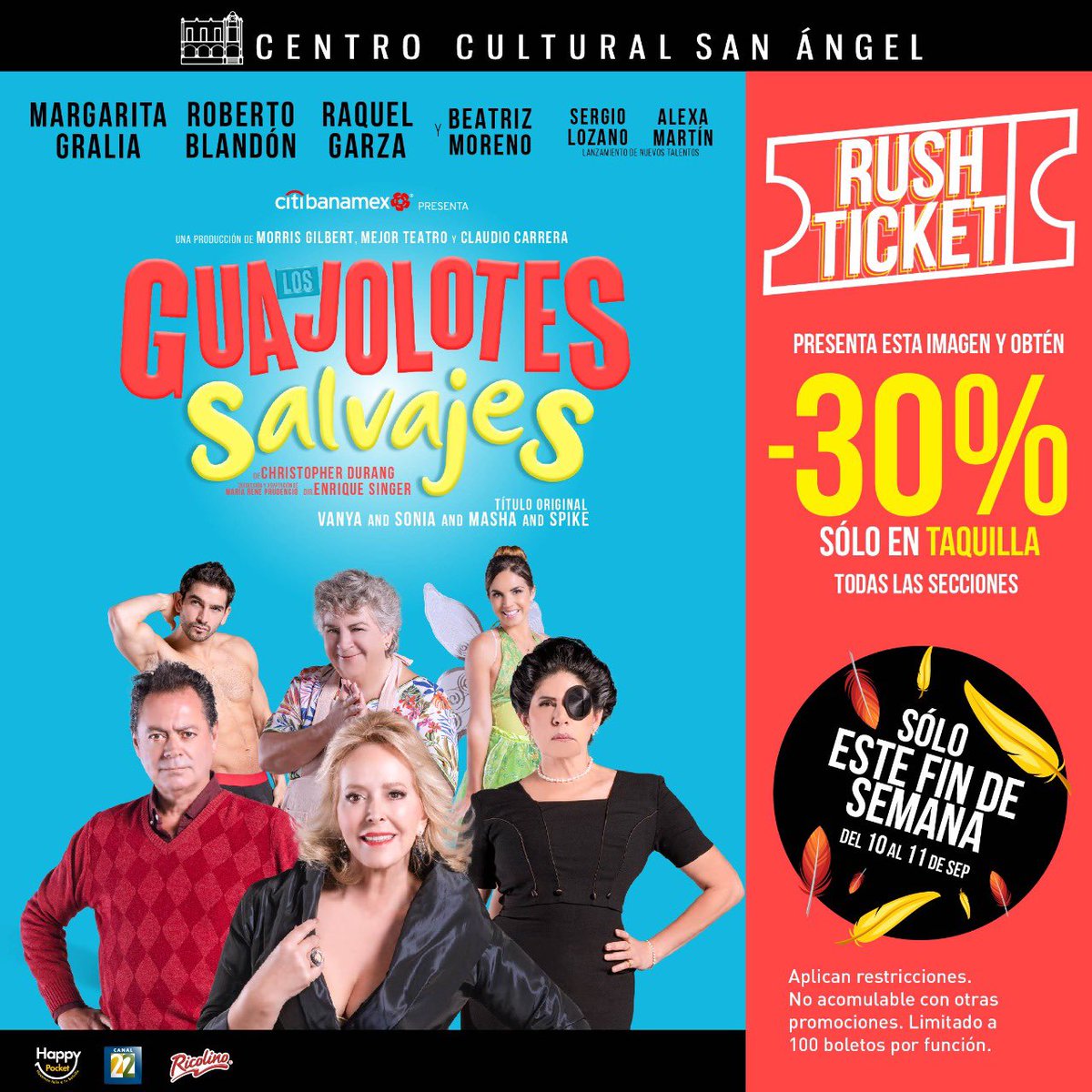 mejorteatro's tweet photo. Último día de #rushticket para @LosGuajolotesMX 🔥
Funciones para hoy domingo: 4:30 pm y 7:00 pm. 🎟 https://t.co/t1shsABNhM
