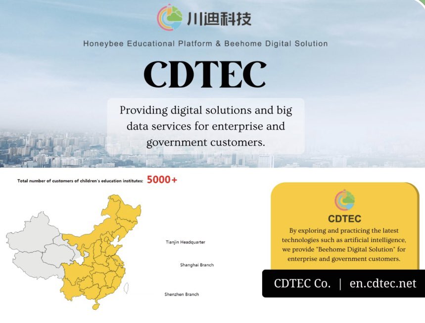 taka_uniplat's tweet photo. #UNIPLAT is proud to introduce a business partner #CDTEC. They have a #smartcampus solutions for children’s #educationinstitution serving more than 5000+ #kindergartens in areas covering larger than the half of the mainland of #China. https://t.co/S6CW1JawtU #SDGs #Educacion https://t.co/v0hDrS6qNB