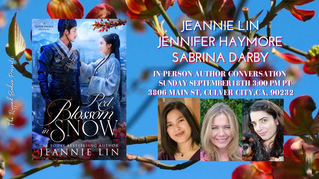 ONE WEEK AWAY! We’re hosting an in-person event with <a href="/JeannieLin/">JeannieLin</a> on Sunday, September 18th at 3pm PT. 🌸

She will chat about her Lotus Palace Mysteries series, historical romance, and more with @JenniferHaymore &amp; <a href="/SabrinaDarby/">Sabrina Darby</a>. 📚️

FREE RSVP: therippedbodicela.com/events-and-tic…