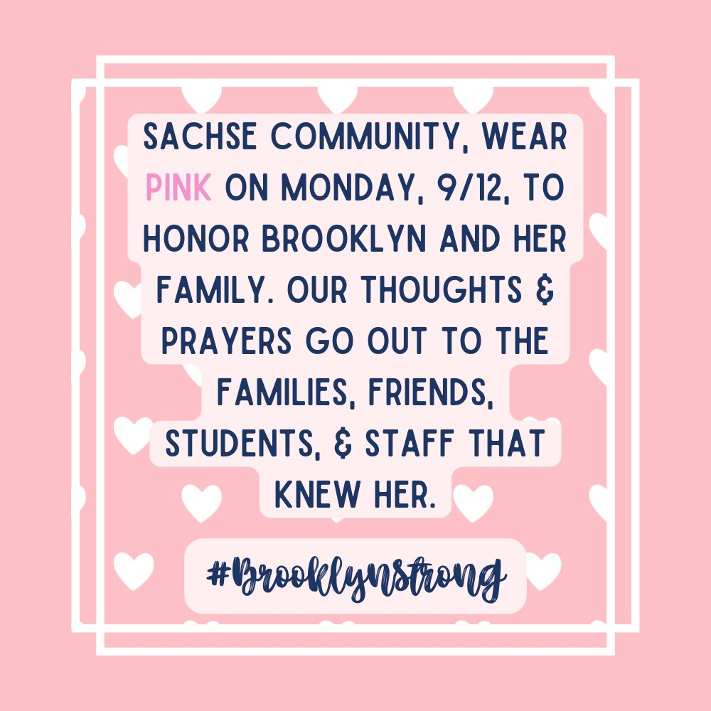 Mustang Family, join us in honoring Brooklyn and her family by wearing PINK tomorrow, 9/12. Our thoughts and prayers go out to all who knew her.
#BrooklynStrong 💕