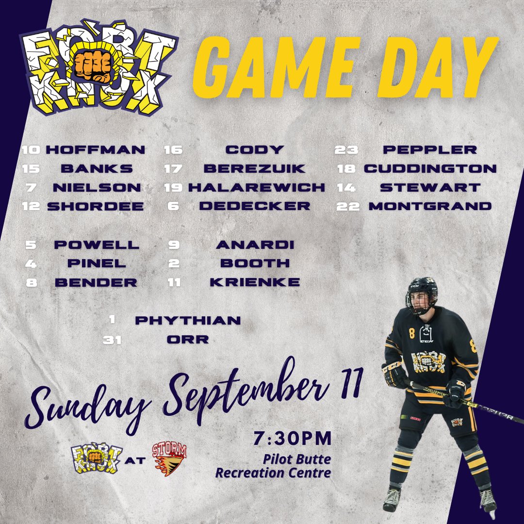 FortKnoxPJHL's tweet photo. Exhibition Game 🏒 
TONIGHT
in Pilot Butte
7:30PM https://t.co/TADn0hiO1q