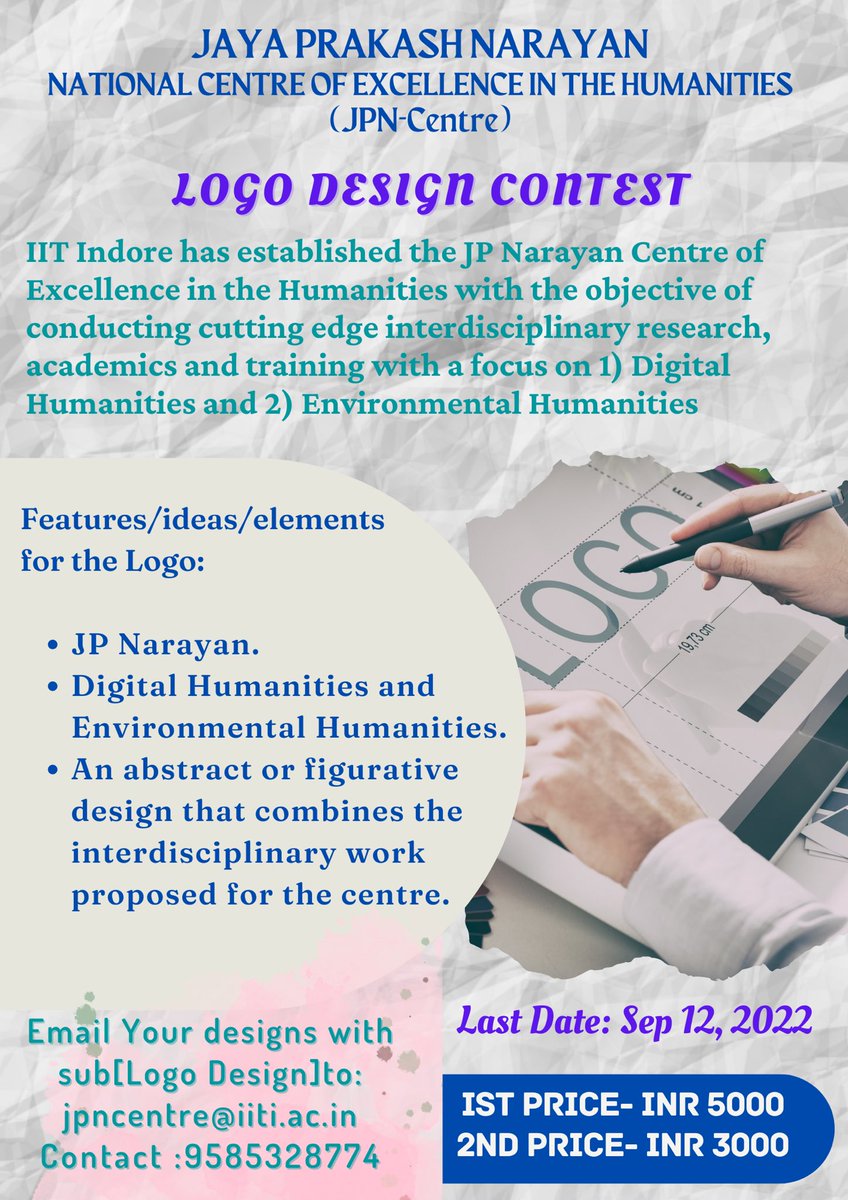 Nirmala Menon (@nmenon05) on Twitter photo Establishing a new Centre for Digital Humanities at IIT Indore- <a href="/dh_iiti/">DH Lab IIT Indore</a> <a href="/DHQuarterly/">DigitalHum Quarterly</a> <a href="/dh_dharti/">DHARTI</a> <a href="/dharanpreethi/">shanmugapriya</a> <a href="/arora_shaifali/">Shaifali Arora, PhD</a> <a href="/mayadodd/">Maya Dodd</a>
Please submit logo designs- will take submissions till September 17th.
Please retweet- Establishing a new Centre for Digital Humanities at IIT Indore- <a href="/dh_iiti/">DH Lab IIT Indore</a> <a href="/DHQuarterly/">DigitalHum Quarterly</a> <a href="/dh_dharti/">DHARTI</a> <a href="/dharanpreethi/">shanmugapriya</a> <a href="/arora_shaifali/">Shaifali Arora, PhD</a> <a href="/mayadodd/">Maya Dodd</a>
Please submit logo designs- will take submissions till September 17th.
Please retweet-