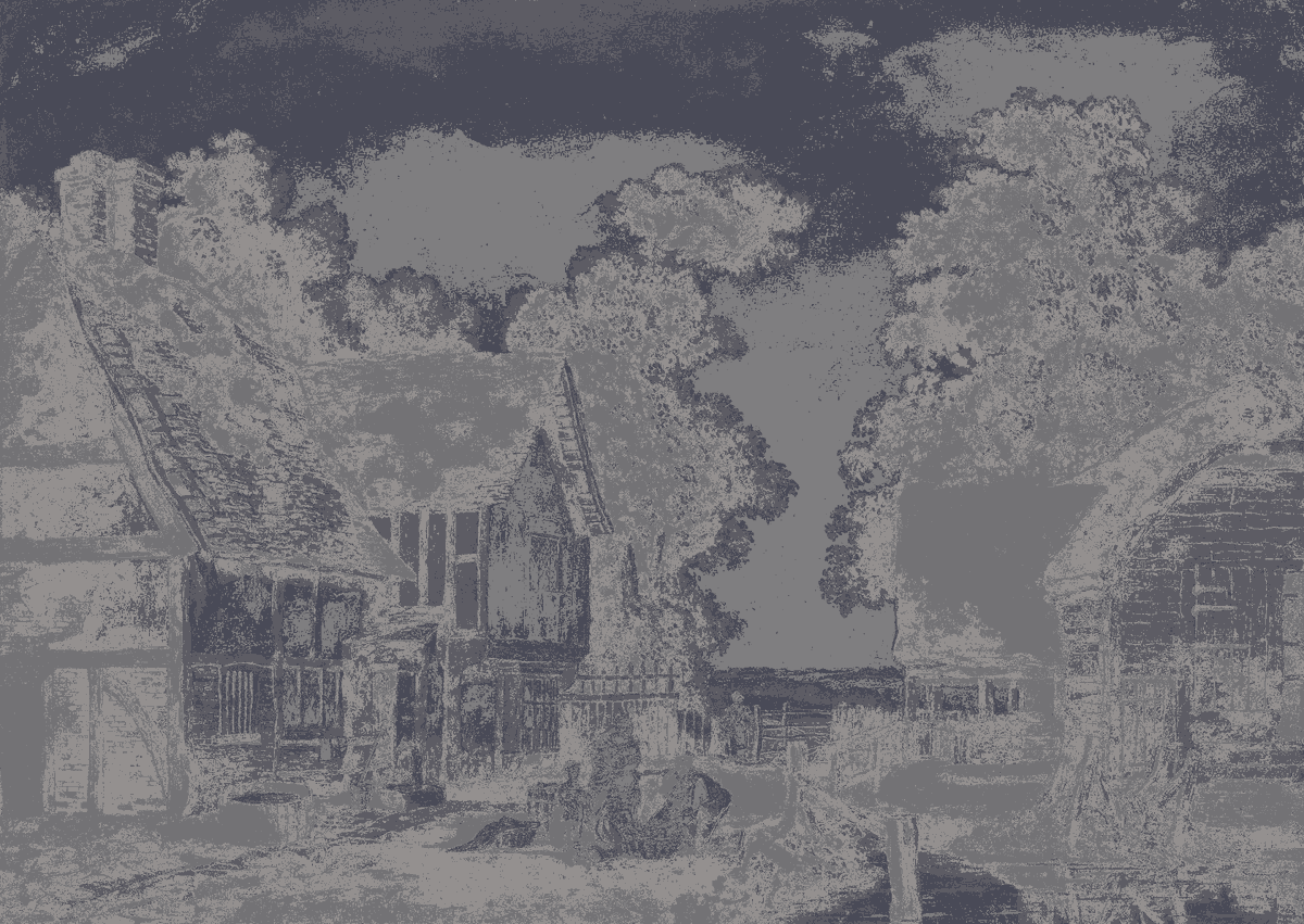 paintergoblin's tweet photo. In the yard of a farmhouse, Edmund Dorrell, @YaleBritishArt https://t.co/O95YWqLenV #wikidata #digitalart #watercolor (Palette: #BotanicClouds #LowContrast) 🖌🎨 https://t.co/7BuipzF5ID