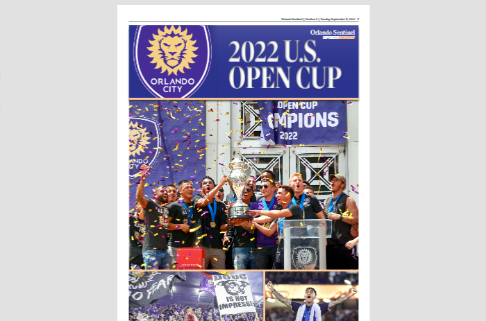 orlandosentinel's tweet photo. 4-page special section in today's @orlandosentinel celebrates @OrlandoCitySC road to US Open Cup championship. Pick up a copy.  #VamosOrlando https://t.co/rN9TEXTLZX