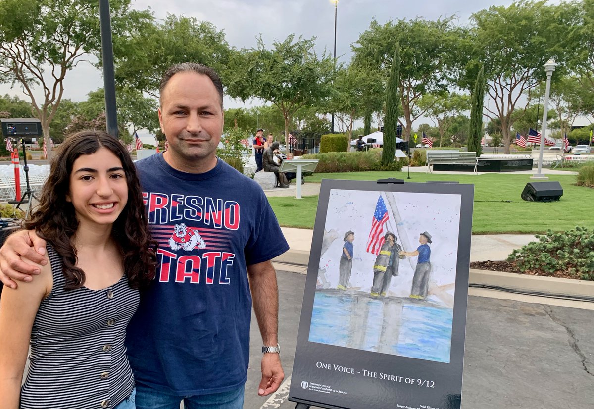 almaelissa's tweet photo. Selah won 3rd place for her art piece in the
@FresnoCoSS' Spirit of 9/12 contest, in partnership with California 9-11 Memorial. Special thanks to her art teacher Ms. Rojo, for her support & encouragement. #SUSDmoments #neverforget #honoreducateremember #PatriotDay2022 https://t.co/Nf0jxKbna3