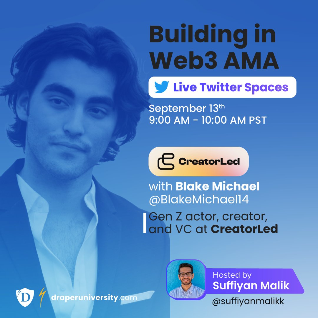 Join us as we go live on with Blake Michael, GenZ Actor, Creator and VC at CreatorLed! We’ll cover what it takes to build in Web3, how Blake has built such a diverse career at such a young age and much more! 🚀 Blake's Socials ⬇️ twitter.com/BlakeMichael14 instagram.com/blakemichael14/