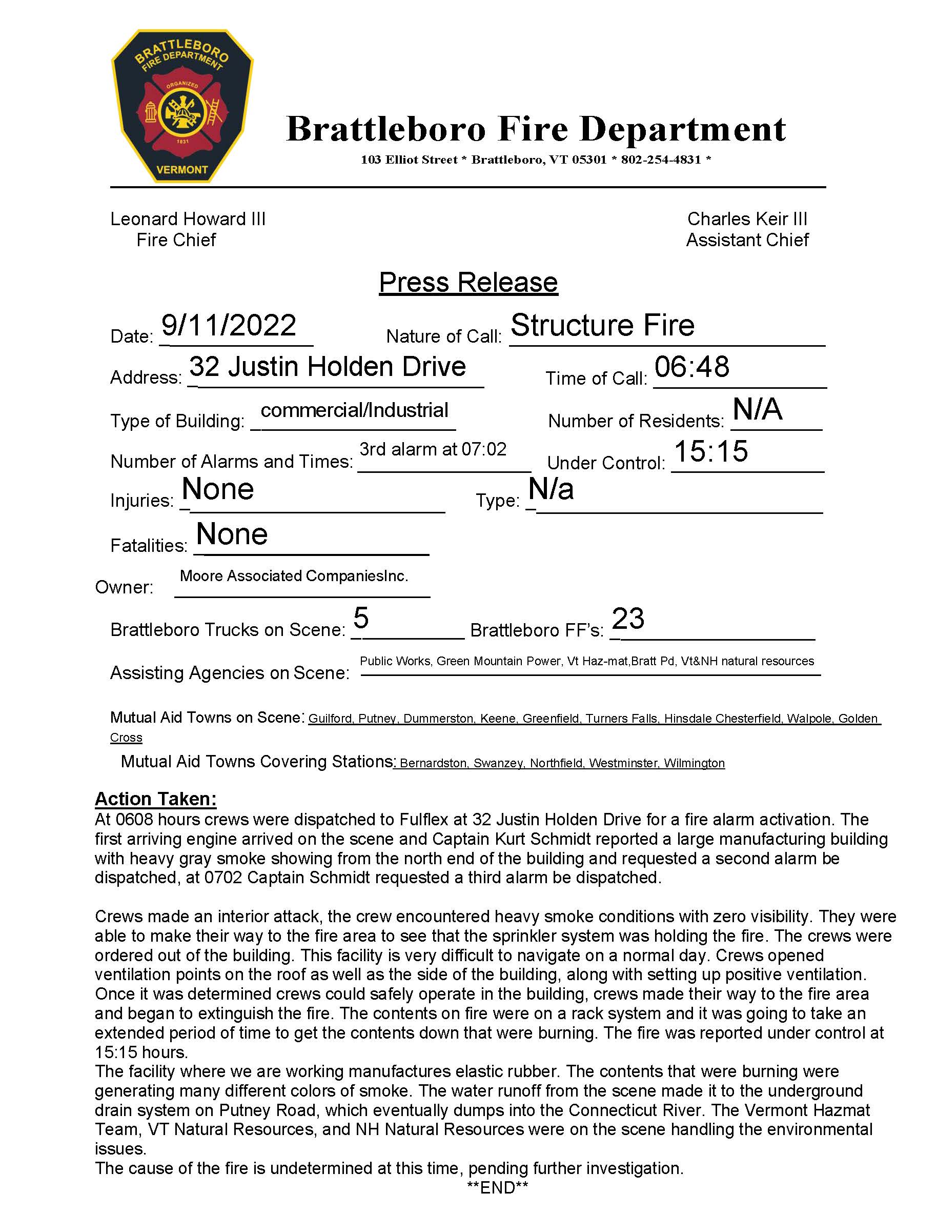 VT Division of Fire Safety (VTFireMarshal) / Twitter