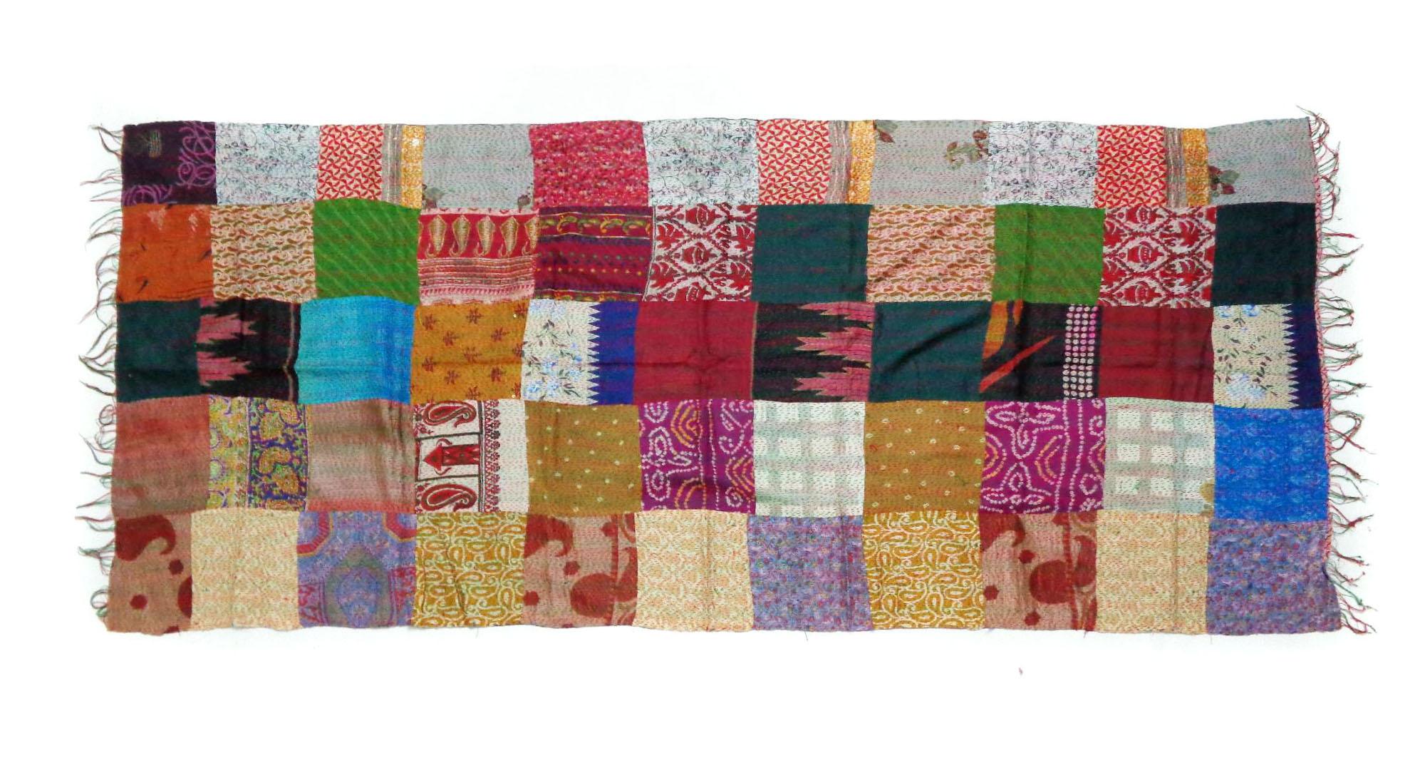 Handmade patchwork long Silk Kantha Scarf Neck Wrap Stole Dupatta Hand Quilted Women Bandanas headband KT01