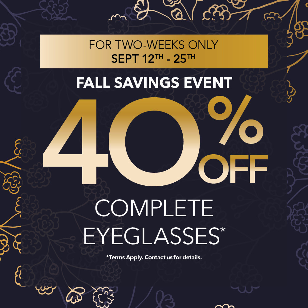 MemorialEye's tweet photo. For two weeks only, take 40% off complete eyeglasses from September 12th to 25th! Book online today. Can't find an appointment spot? Call us and we'll find a time that works! https://t.co/6O3r6TzLUR