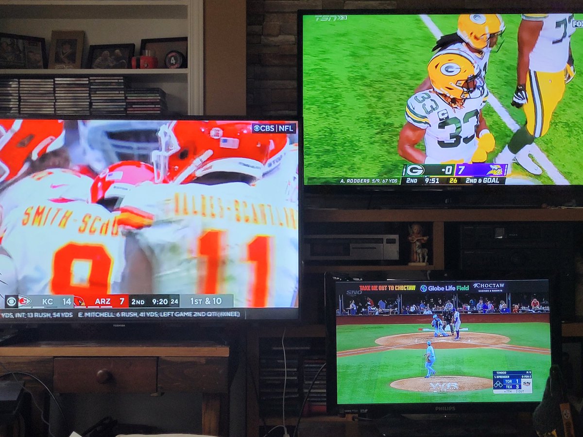 When there's too many sports on, sometimes you gotta go with 3 tvs. #NFLKickoff2022