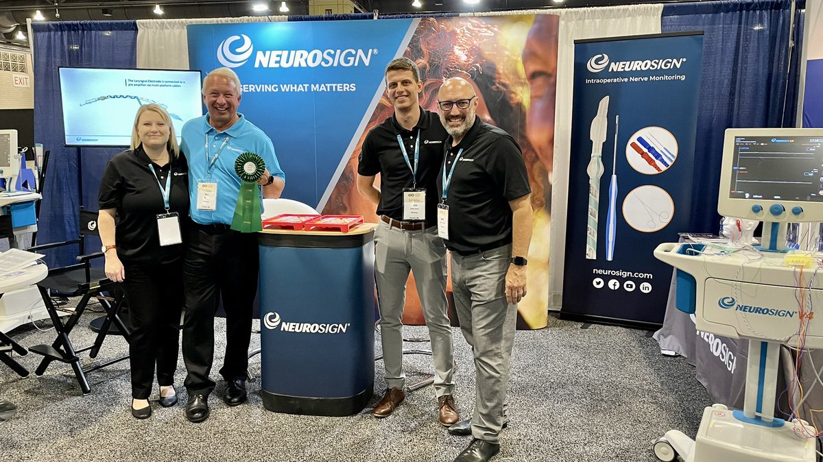 Neurosign's tweet photo. What a way to cap a first day @AAOHNS #OTOMTG22 So proud to be able to participate, and, more importantly, to dive into the conversations to improve #NervePreservation. (Thanks to the programming committee for the award.) #ForwardTogether #PreservingWhatMatters https://t.co/b3rhfmzjm2