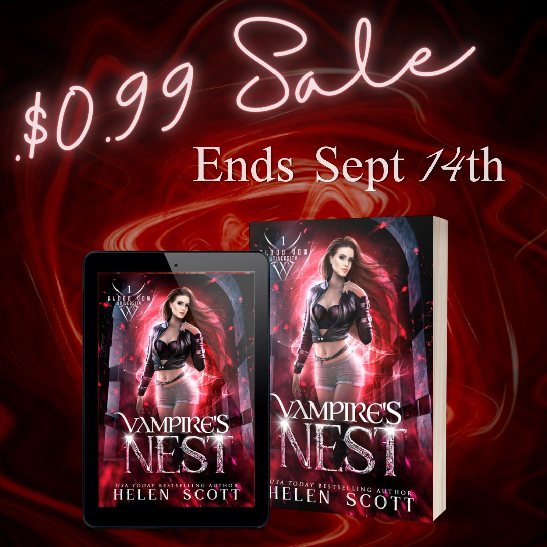 In case you missed it, Vampire's Nest is on sale until September 14th!

geni.us/VampiresNest

#booksale #vampiresnest #bloodvowuniversity #Book1 #paranormalromance #helenscott #newrelease #booksbooksbooks #booklove #bookish #indieauthor #instabooks #bookstagram