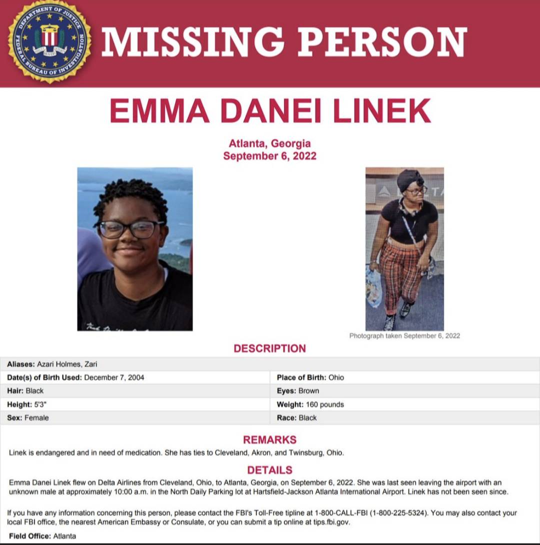 FBIAtlanta's tweet photo. #UPDATE: 17 Year old Emma Linek has been located and is safe. Emma walked into a local police department late this afternoon and has been reunited w/ her father. FBI Atlanta appreciates the help of the media and public in spreading her picture and for all the information & tips. https://t.co/XVF1UpZXFS