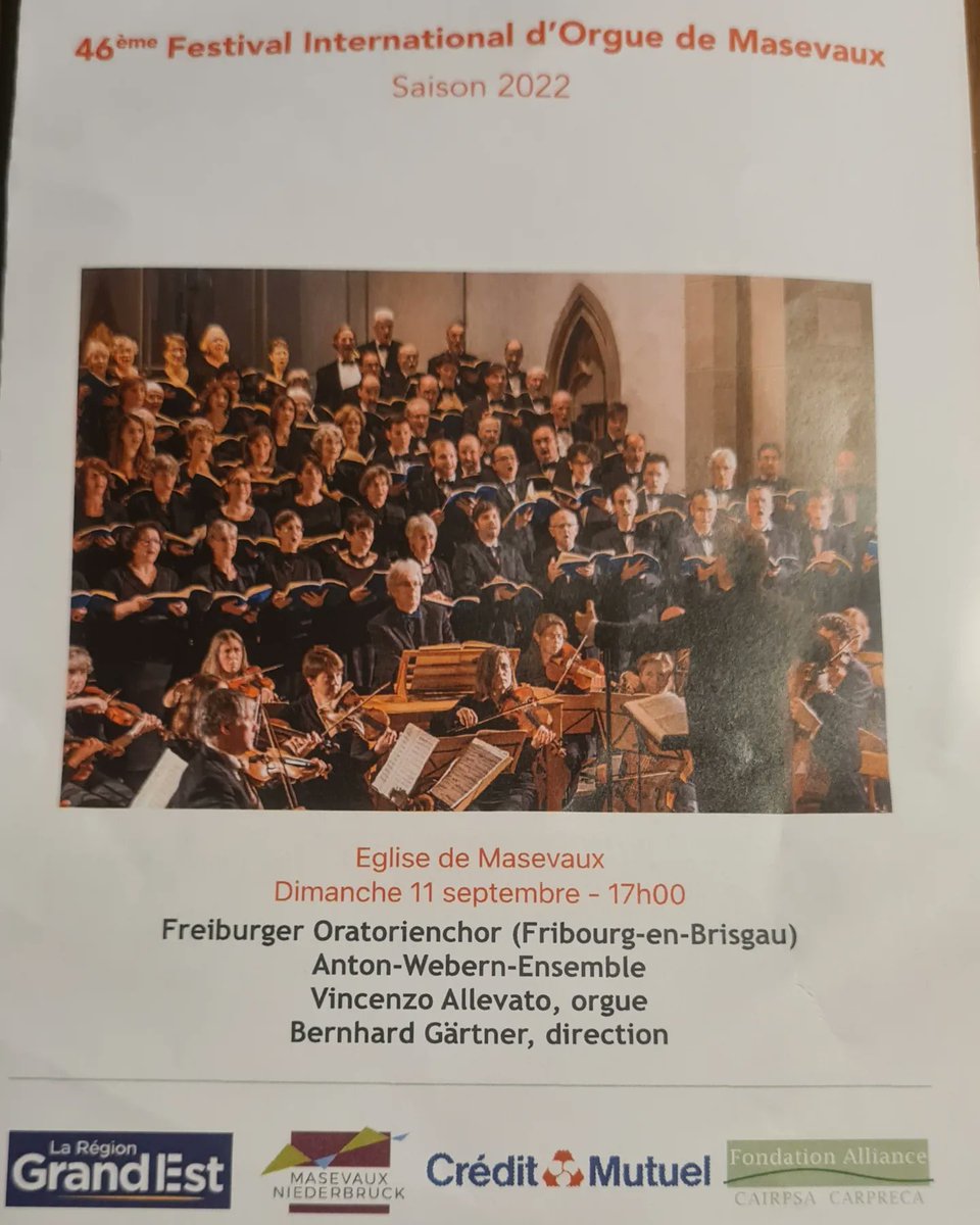 christelleritz's tweet photo. Je représentais la @regiongrandest au concert de clôture du 46ème festival international d'orgue de #Masevaux. 
Merci au Maire Maxime Beltzung pour son chaleureux acceuil. Un grand bravo aux musiciens et choristes avec une mention spéciale pour l'organiste Vincenzo Allevato 🎹🎼 https://t.co/npkLCBvGpQ