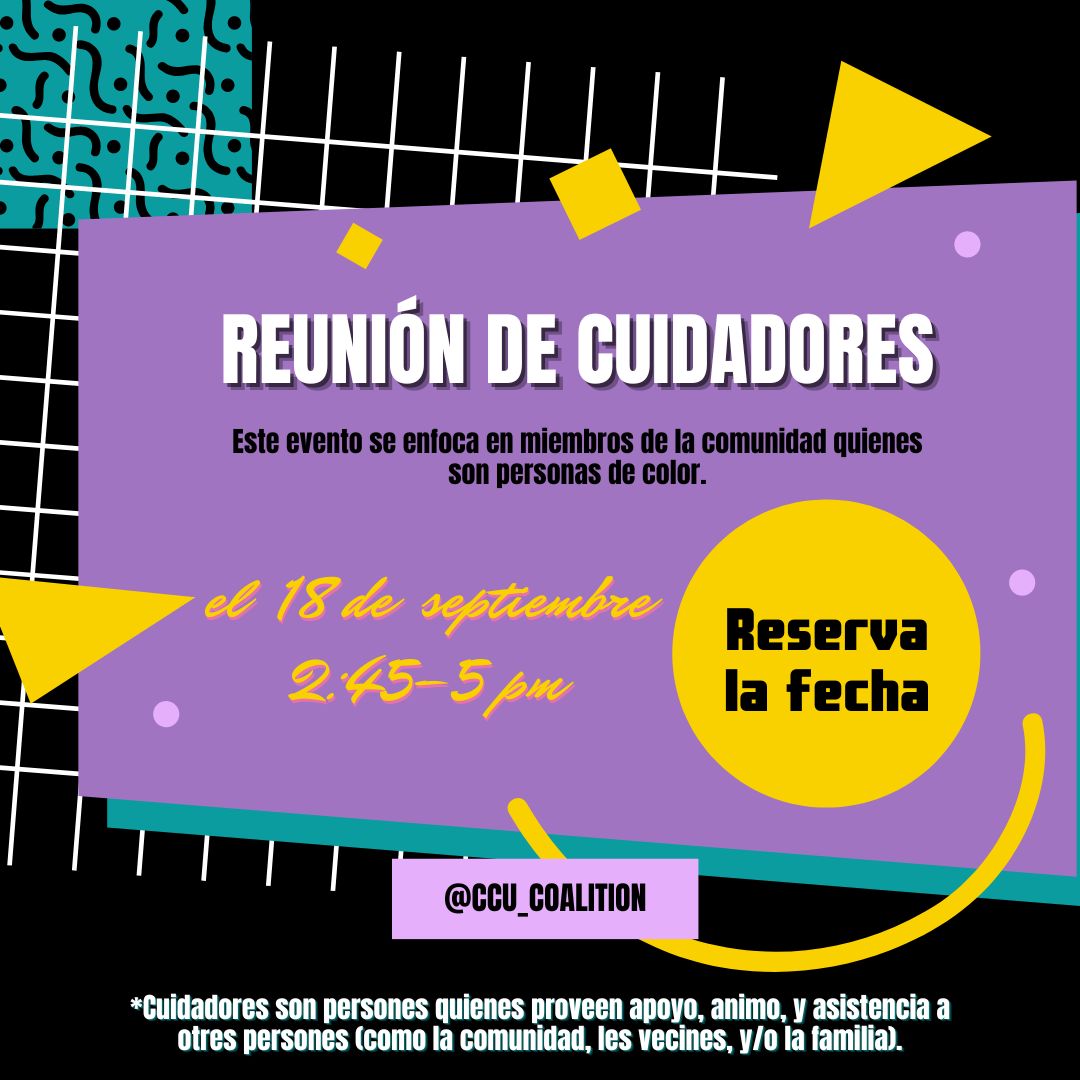ccucoalition's tweet photo. SAVE THE DATE for our Caregiver Gathering and Community BBQ! This event will be held outdoors. RSVP HERE: https://t.co/Sqa1XPh2ht

RESERVE LA FECHA para nuestra reunión de cuidadores y parrillada comunitaria! CONFIRME SUS ASISTENCIA AQUÍ: https://t.co/Sqa1XPh2ht https://t.co/W0dbZhcWn1