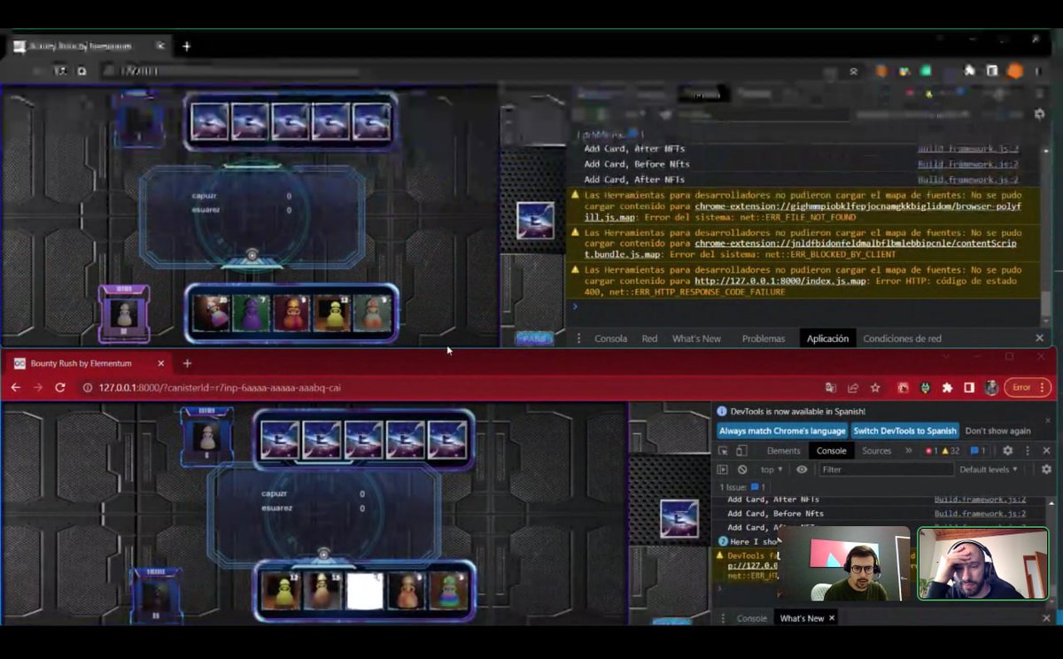 CapuzR's tweet photo. Playing and Testing with @EstebanSuarez the incoming @elementumone game 🔥🚀
Bounty Rush, where you can use your NFTs to bet and earn ICPs and more.
Soon, Alpha Tournament release🤞
#RoadToRush https://t.co/6PolGMdkmE