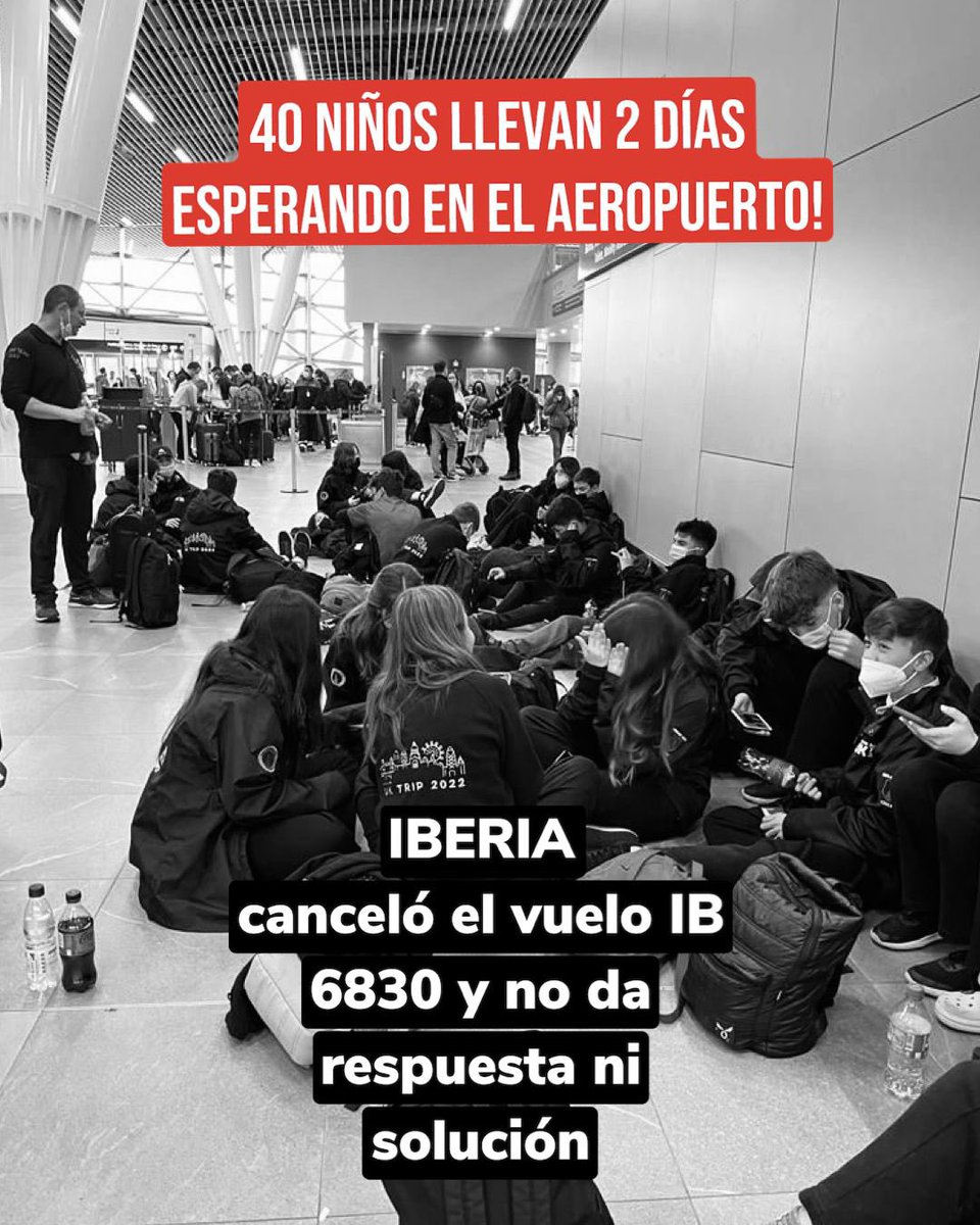 IMPRESENTABLE!! @iberia canceló el vuelo IB6830 de ayer en la mañana y hasta ahora tiene a muchos pasajeros sin solución ni información!
Ayúdennos a compartir x favor! 🙏🏻 #solucion #hastacuando 
#iberia #ib6830 <a href="/latercera/">La Tercera</a> <a href="/biobio/">BioBioChile</a> <a href="/Cooperativa/">Cooperativa</a>