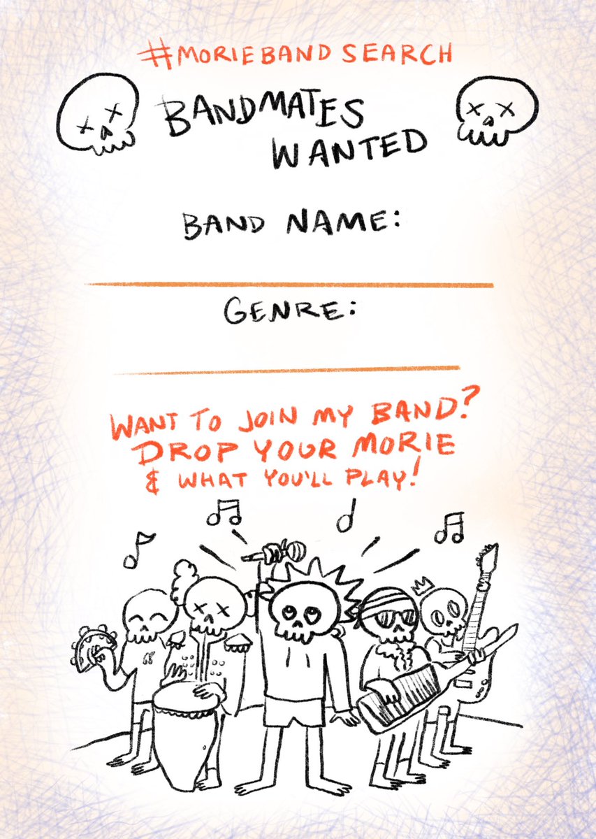the_mories's tweet photo. Battle of the Bands 🎸

Find 2 or 3 other FaMorie and combine your Mories to form a band, complete with name, genre, and whatever other backstory you're inspired with 

Tweet your fictional Morie band's name, a picture of each member, tag each member, and use #MorieBandEntry https://t.co/qosbQS2xrj