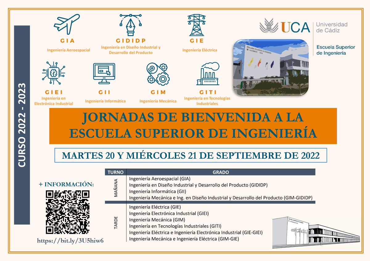 esingenieriauca's tweet photo. Los próximos días 20 y 21 de septiembre se celebrará en nuestra Escuela la Jornada de Bienvenida para los estudiantes de nuevo ingreso del curso 22-23. + INFO: https://t.co/YIWNZ9HtGu https://t.co/mAE8EUVIKD