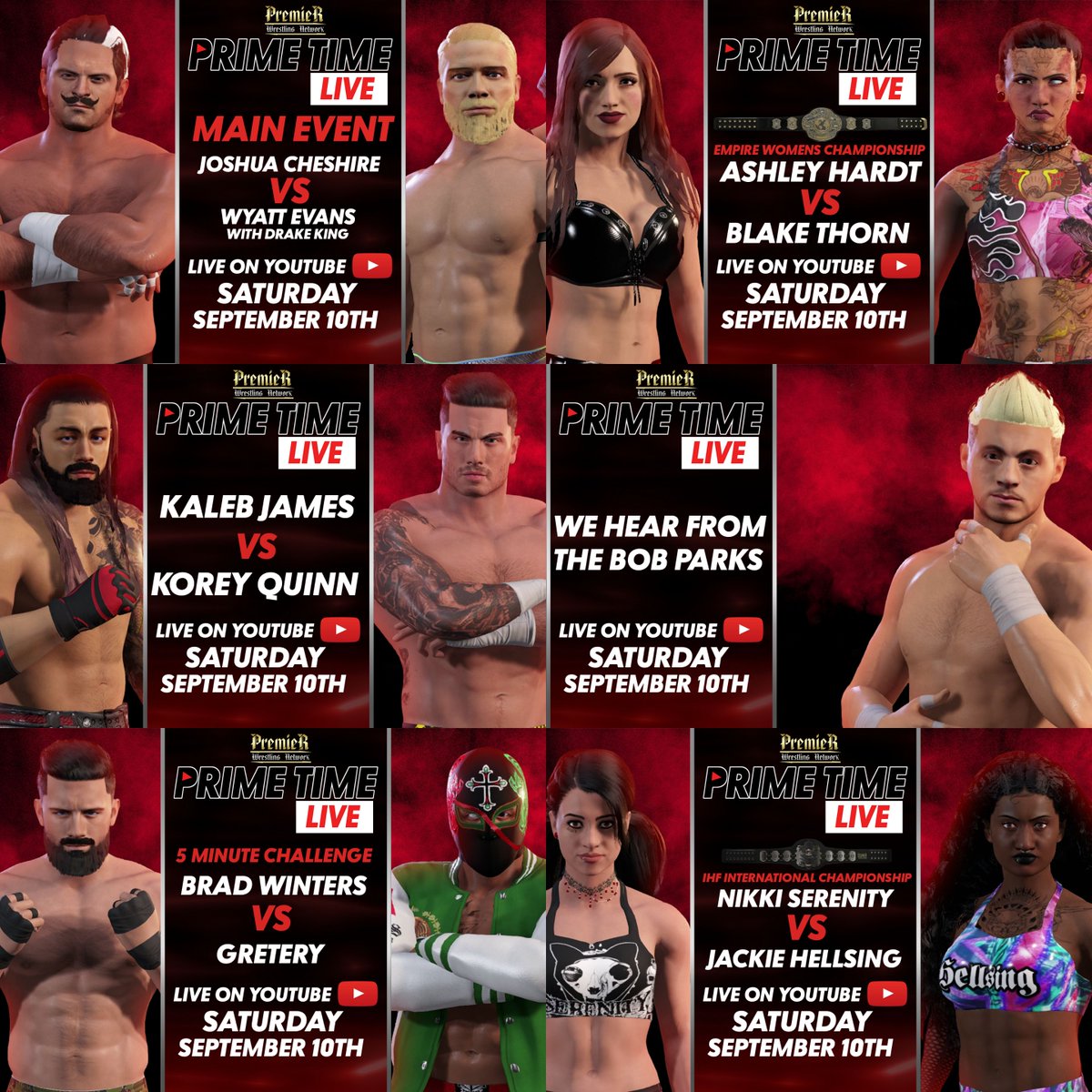 PWN_CAW's tweet photo. Matchcard (was meant to be for September 10th Release)

As usual:
6pm EST
5pm EST
11am UK

Only on: https://t.co/KyDmMwGlSg https://t.co/9IgPy4mgrH