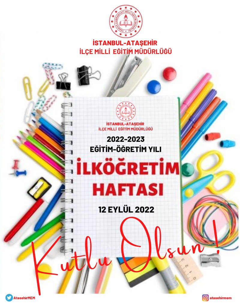 2022-2023 Eğitim Öğretim Yılı Hayırlı Olsun ✏️

#ilköğretimhaftası

📍Yeni Döneme Hazırız

<a href="/tcmeb/">Millî Eğitim Bakanlığı</a> <a href="/istanbulilmem/">İstanbul İl Millî Eğitim Müdürlüğü</a> <a href="/memleventyazici/">Levent Yazıcı</a> <a href="/TC_Atasehir/">T.C. Ataşehir Kaymakamlığı</a> <a href="/IHErtas/">İsmail Hakkı ERTAŞ</a> @ismail_gunday