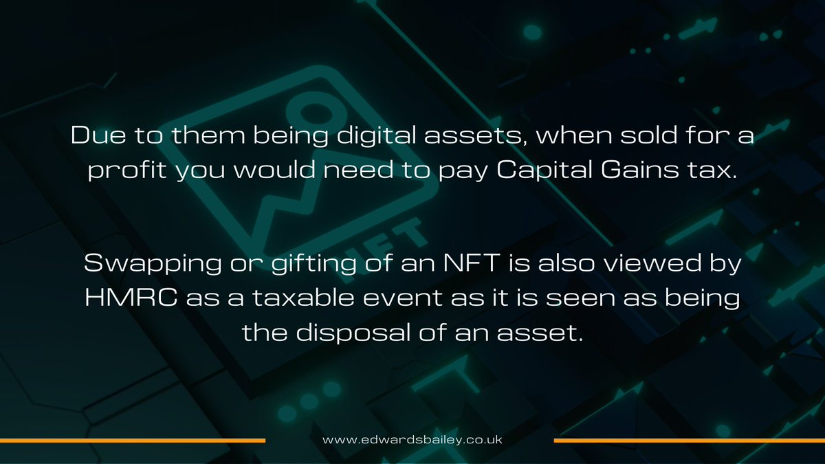 LimitedBailey's tweet photo. NFTs have been taking the digital world by storm, but what are they and what are the tax considerations you need to be aware of? Swipe through to find out!

#TaxTips #Accounting #Accountant #CharteredAccountant #NFT https://t.co/7MMWTRDZMC