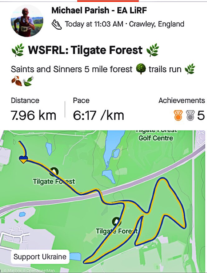 (Weekend pt.2). Sun. I returned to Crawley for Saints and Sinners 5 mile trails run 🏃🏻‍♂️ across Tilgate forest 🌳. Part of the West Sussex Fun Run League @hhharriers1.