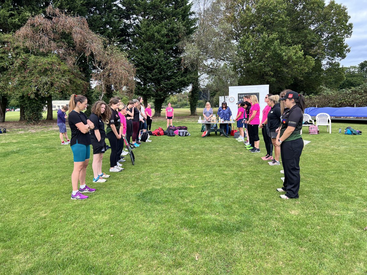RadyrCC's tweet photo. After a two minute silence out of respect for ⁦⁦⁦@RoyalFamily⁩ a first opportunity for hardball and softball women’s teams to play cricket to finish the 2022 season! Thanks to captains Lydia and Penny for organising the day! #womeninsport #wegotgame #wearewelshcricket https://t.co/lI4ijyFVp7
