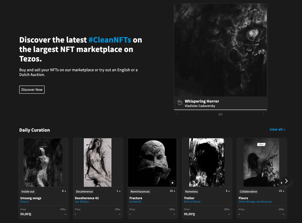 objktcom's tweet photo. New pieces were added to the front page as part of the #objktthematiccuration!
This is part 2 of the #darkart curation. As for most front page curations it is a colour coordinated curation rather than a ranking. https://t.co/Z4yhAhzEPI
