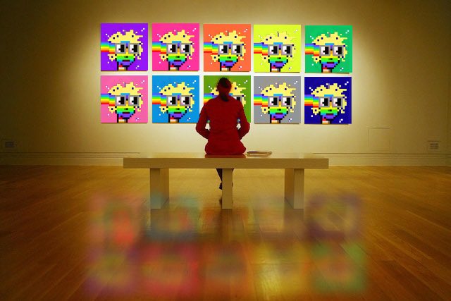 CryptoNunks's tweet photo. gm! ip & copyleft degen/s🕹 So most collectors that are knowledgeable about the artworks of Andy Warhol multiples know that just by changing the bkgd it will become a new piece of art re: pink Marilyn purp Marilyn etc & was for nft with #CryptoNunks #NyanNunks / @yyolk Collection https://t.co/8Jn20h9Fg7