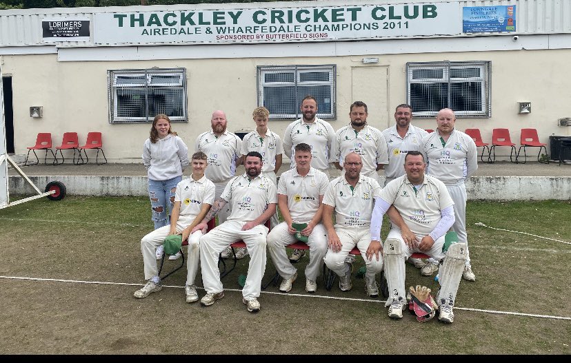 ThackleyCC's tweet photo. Your 2022 division 6 champions. We don’t do bad for a team of absolute degenerates! Ohhh millsy is our captain! #uptheTCC https://t.co/CkwZjI67vQ