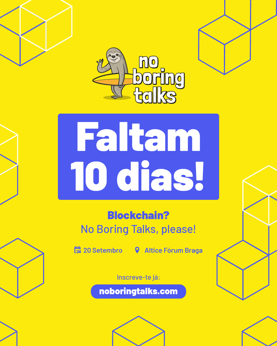 Está quase a chegar o primeiro “No Boring Talks”! 🥳 E tu ainda não fizeste a tua inscrição? 😲
👉 Garante já o teu lugar, aqui:
noboringtalks.com/20set2022
#noboringtalks #noboringspeakers #blockchain #crypto #talks #utrust #adcecija #AEMinho #zome