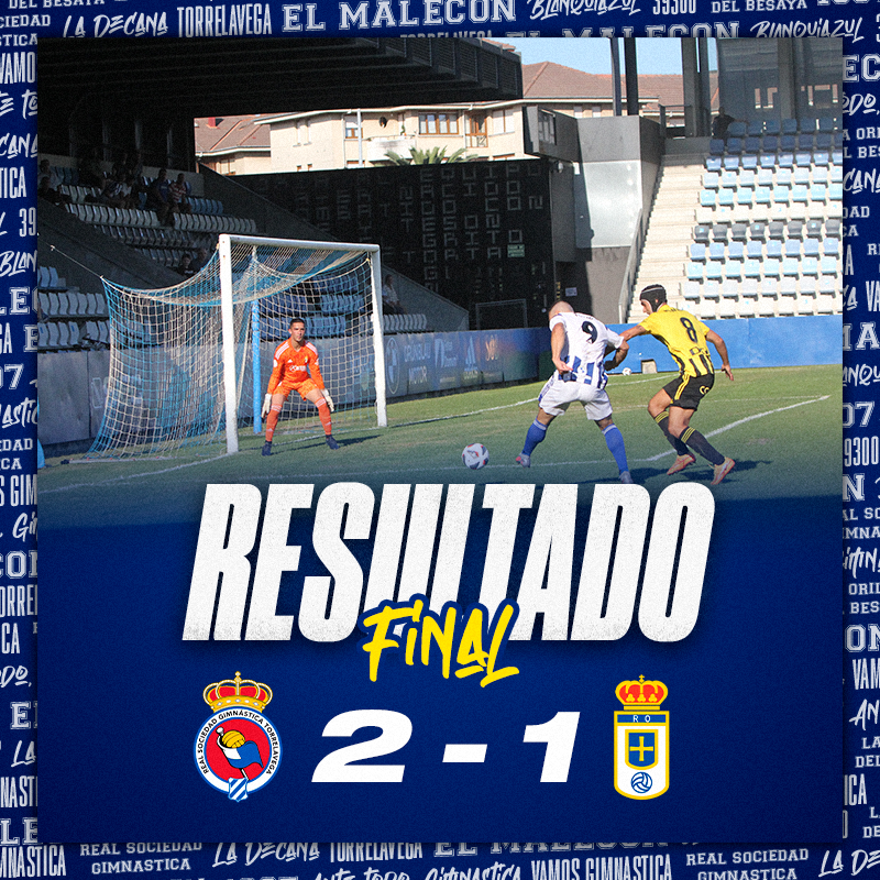 RSGimnastica's tweet photo. ⏹️ ¡FINAL EN EL MALECÓN!¡VICTORIA PARA LA GIMNÁSTICA!

#RSGimnastica 2 - 1 Oviedo Vetusta 

#AnteTodoGimnastica #SegundaFederacion https://t.co/jmxRsMGLYV